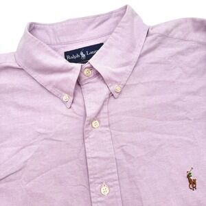 Polo Ralph Lauren Men's XXL 2XL Purple Flesh Pony Short Sleeve Button Down Shirt